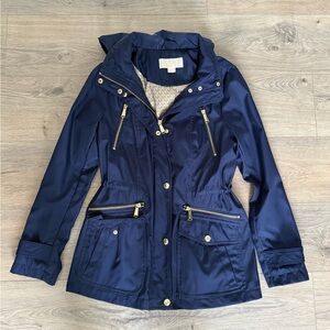 Michael Kors Navy Hooded Jacket with Gold Buttons 4-Pocket Utility Anorak